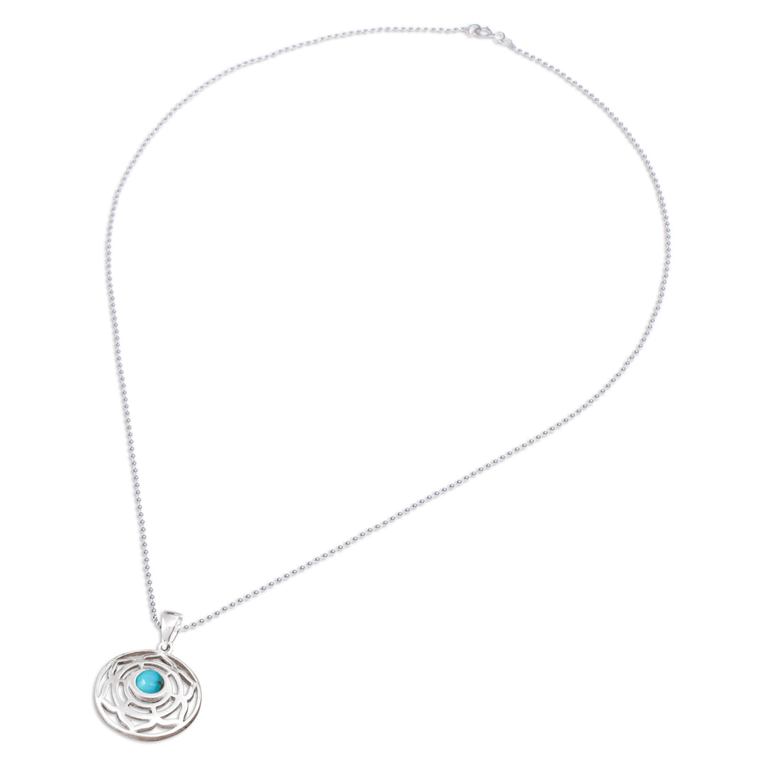 Rose-Themed Recon Turquoise Pendant Necklace from Thailand - Peaceful Rose