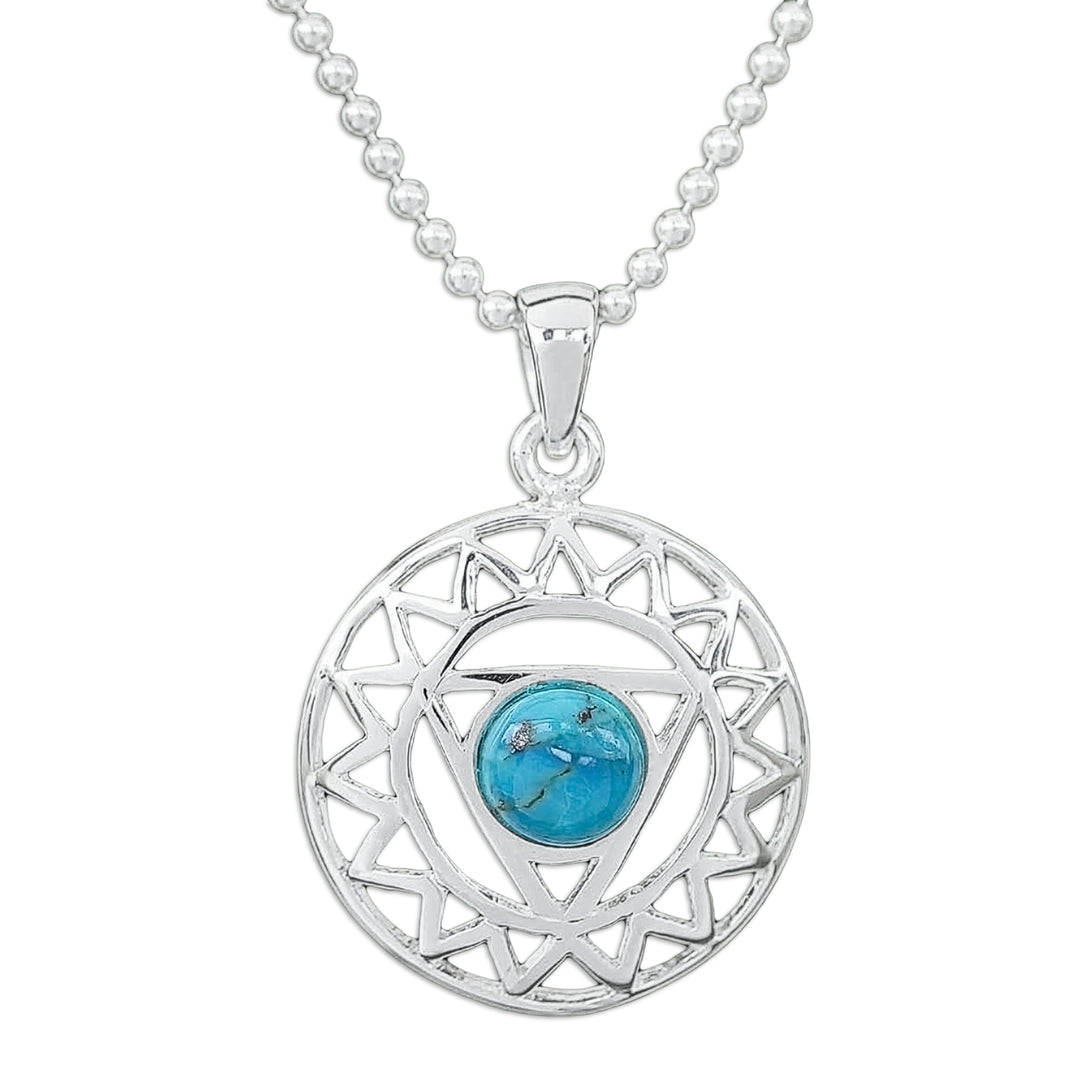 Star and Geometric-Themed Recon Turquoise Pendant Necklace - Triangle of Peace