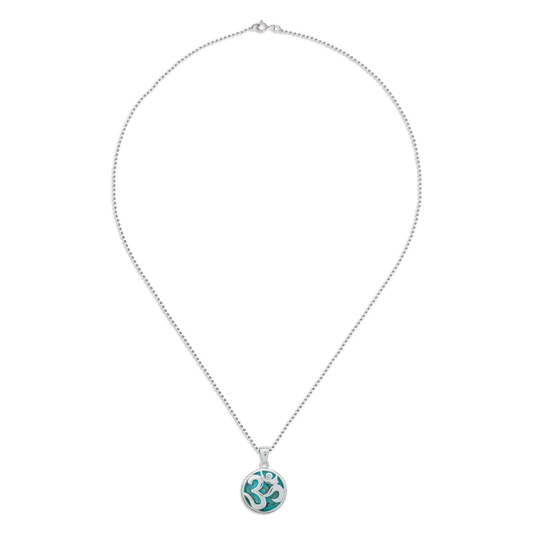 White Topaz and Reconstituted Turquoise Om Pendant Necklace - The Spirit of Purity