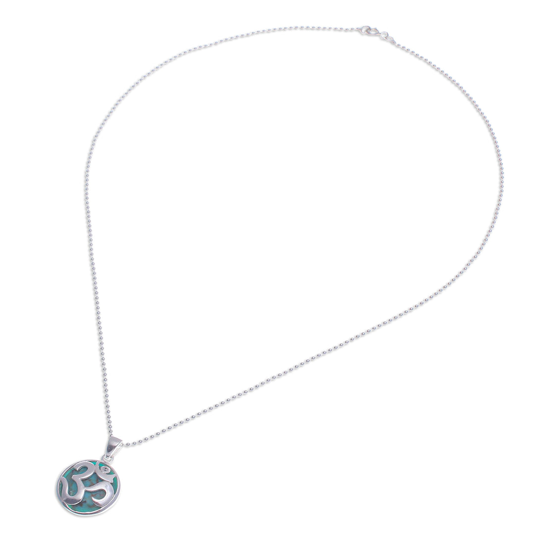 White Topaz and Reconstituted Turquoise Om Pendant Necklace - The Spirit of Purity