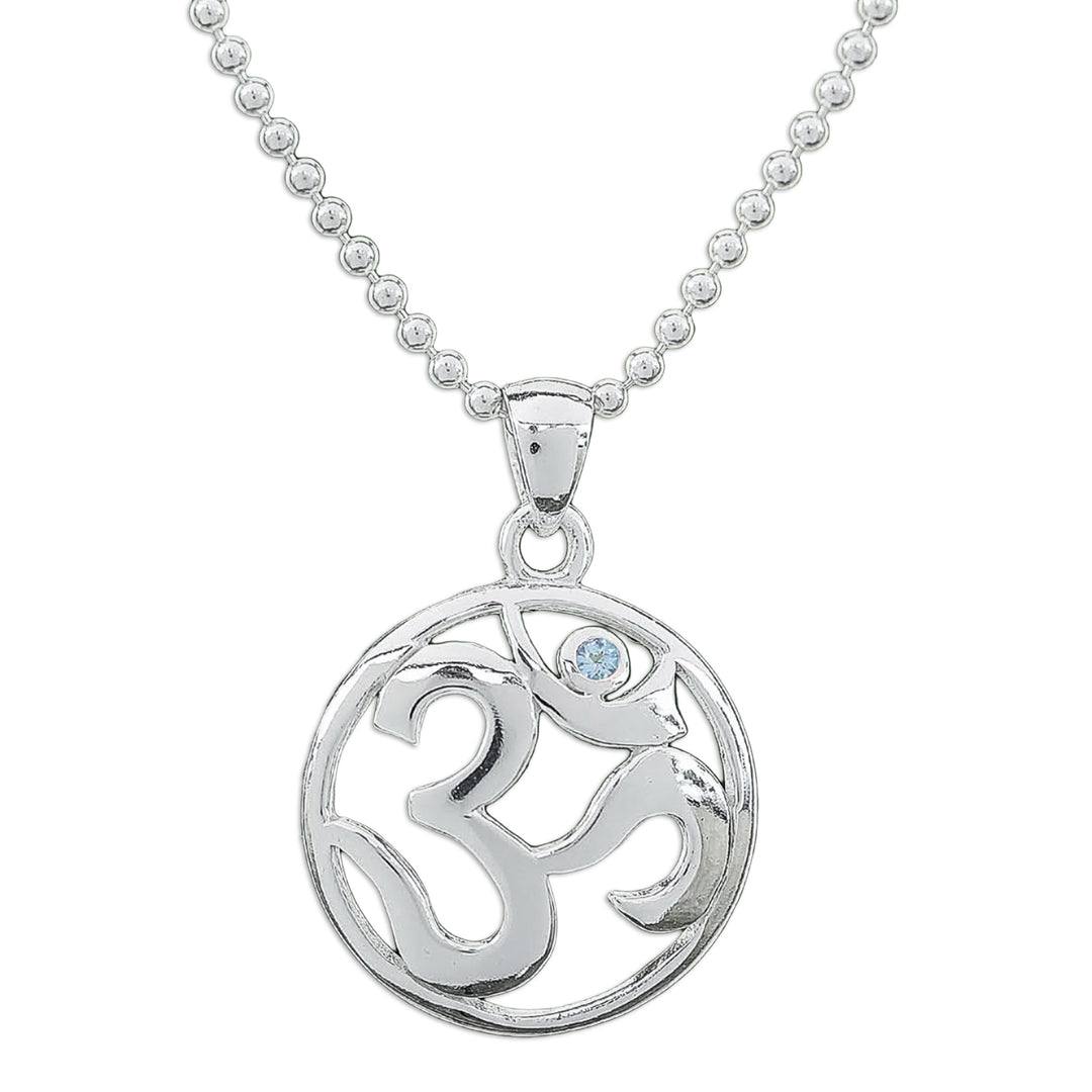 Polished Blue Topaz Round Om Pendant Necklace from Thailand - Om of Loyalty