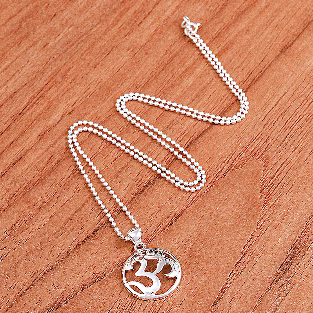 Polished Blue Topaz Round Om Pendant Necklace from Thailand - Om of Loyalty