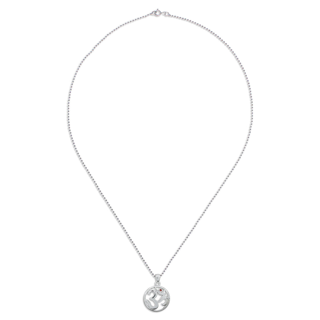 Polished Garnet Round Om Pendant Necklace from Thailand - Om of Passion