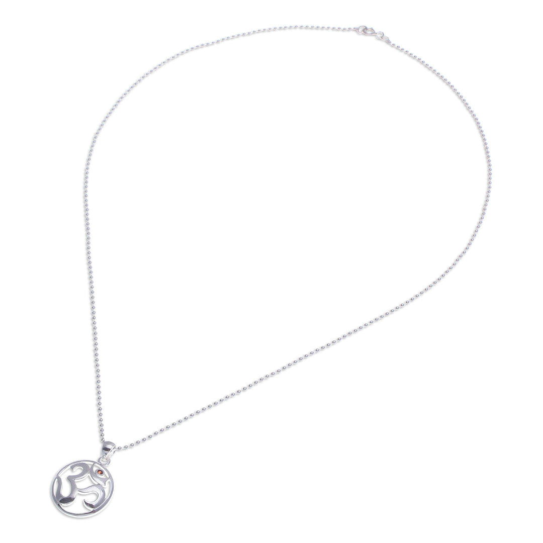 Polished Garnet Round Om Pendant Necklace from Thailand - Om of Passion