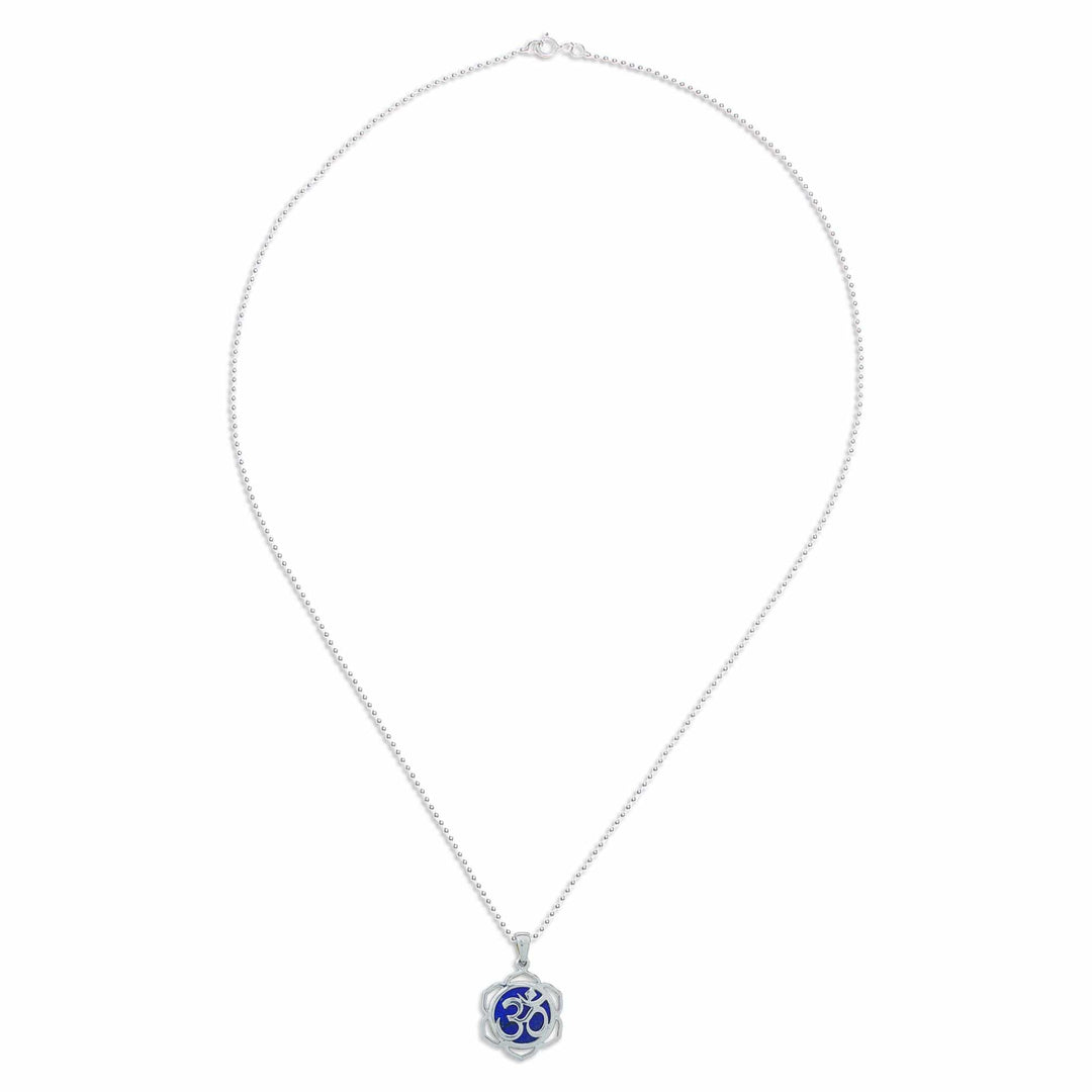 Floral Om-Themed Lapis Lazuli Pendant Necklace from Thailand - Sacred Regal Bloom