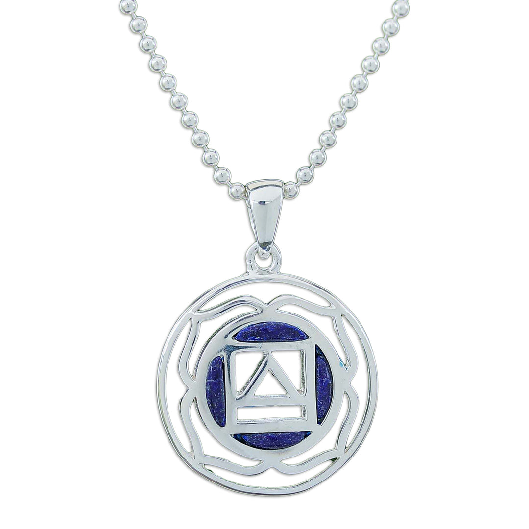 Inspirational Lotus-Themed Lapis Lazuli Pendant Necklace - Mind of Intellect