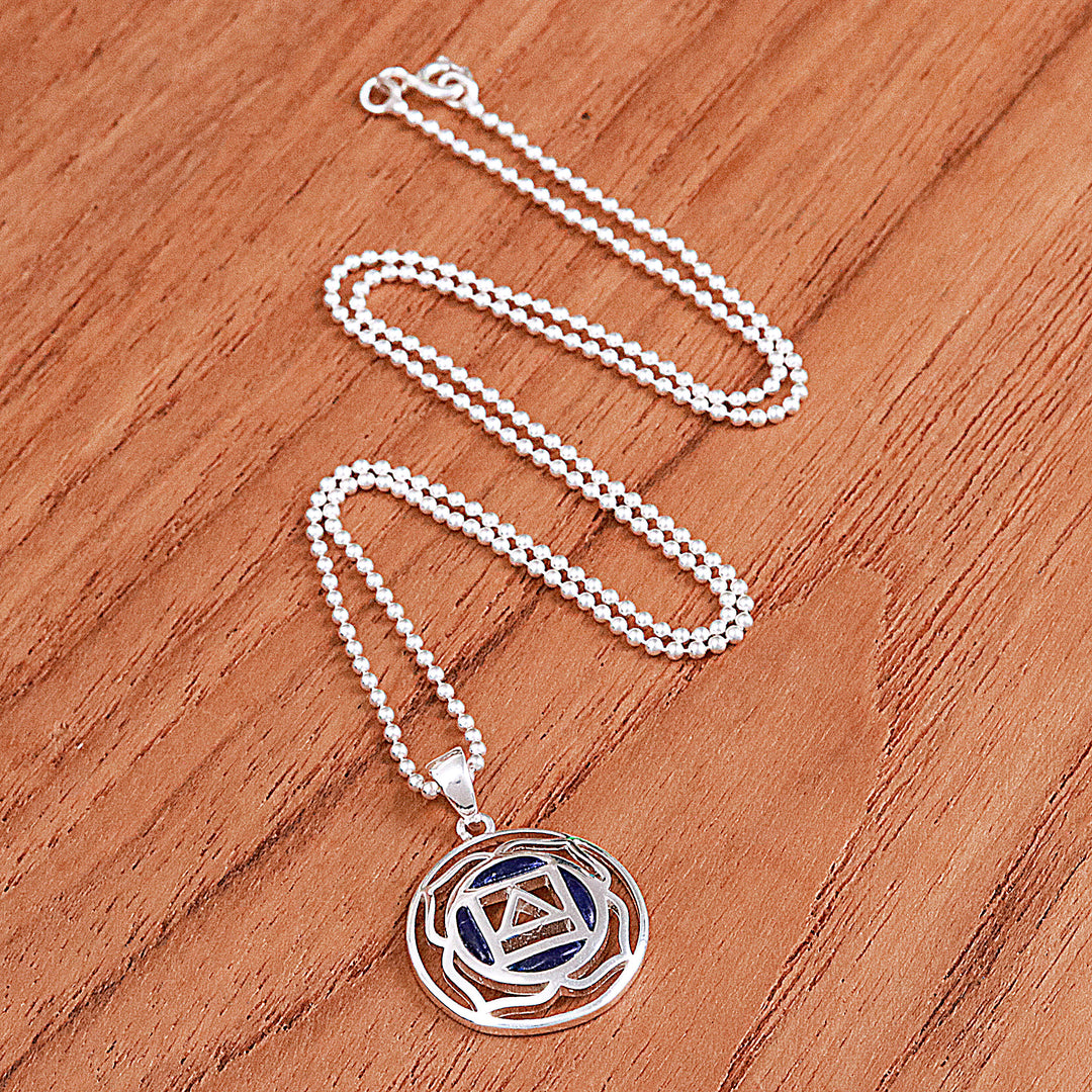 Inspirational Lotus-Themed Lapis Lazuli Pendant Necklace - Mind of Intellect