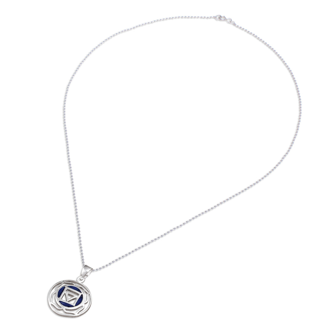Inspirational Lotus-Themed Lapis Lazuli Pendant Necklace - Mind of Intellect