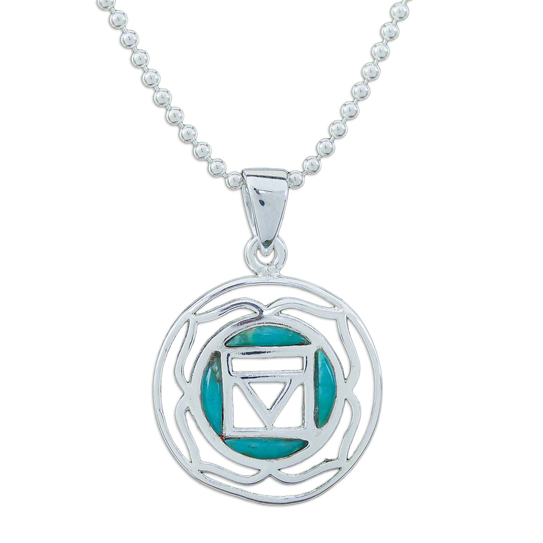 Inspirational Lotus-Themed Recon Turquoise Pendant Necklace - Mind in Peace