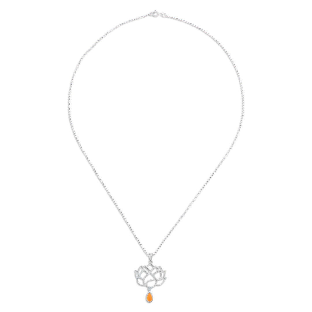 Openwork Carnelian Silver Chakra Floral Pendant Necklace - Orange Chakra Bloom