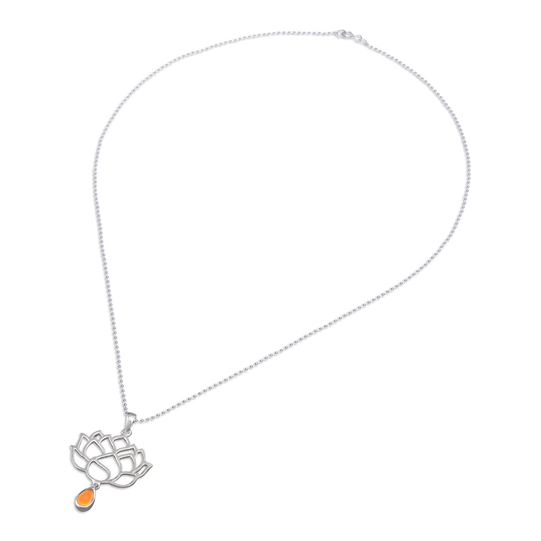 Openwork Carnelian Silver Chakra Floral Pendant Necklace - Orange Chakra Bloom