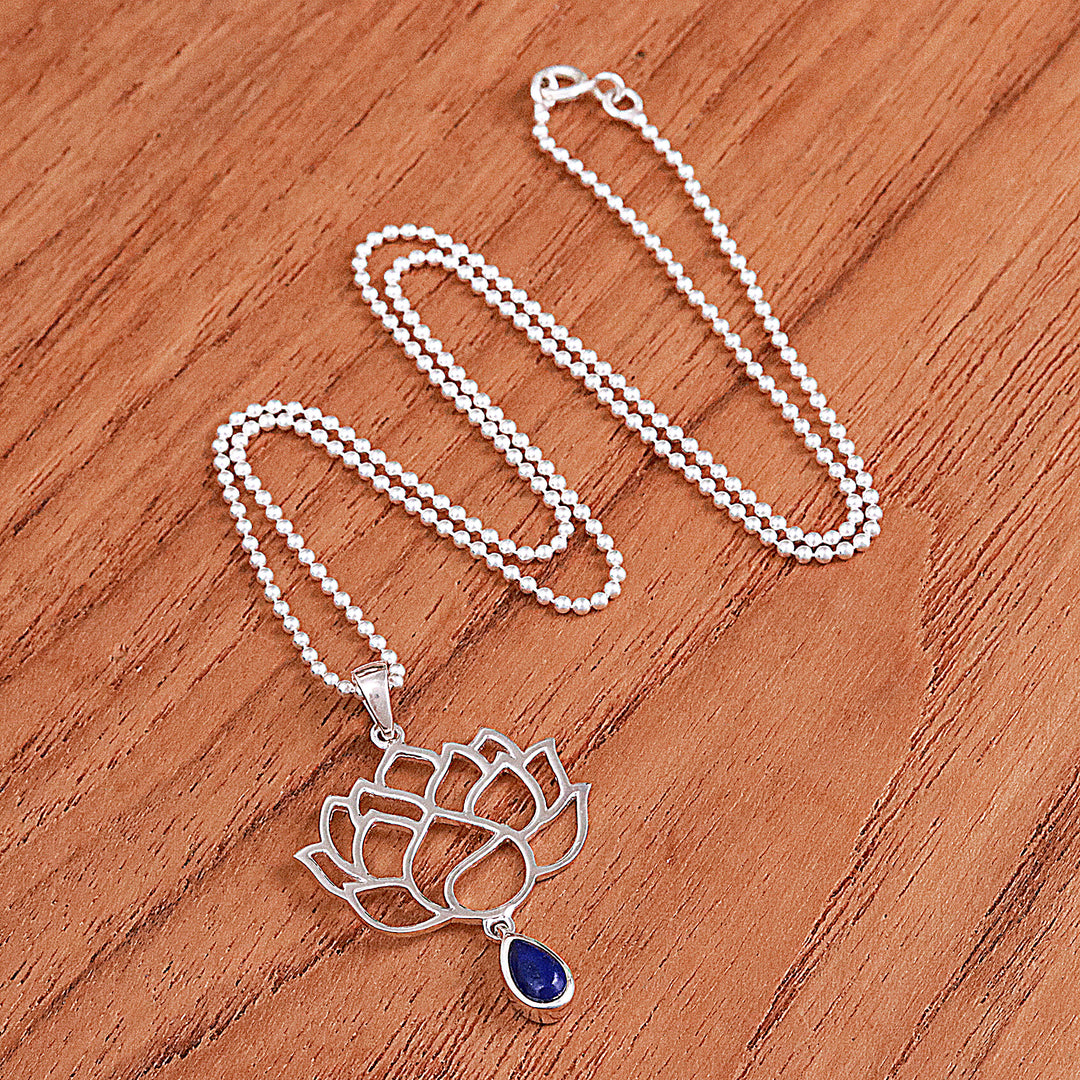 Lapis Lazuli Sterling Silver Chakra Floral Pendant Necklace - Blue Chakra Bloom