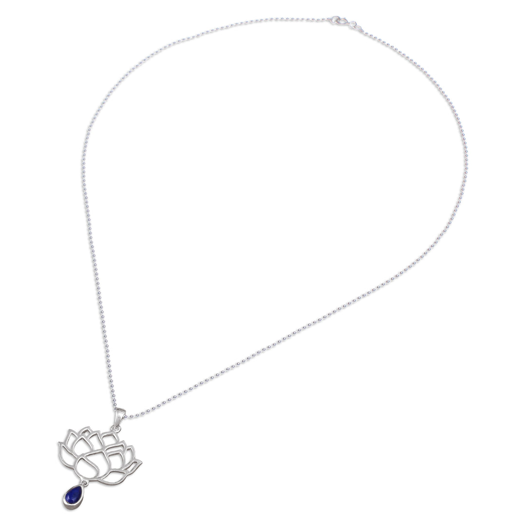 Lapis Lazuli Sterling Silver Chakra Floral Pendant Necklace - Blue Chakra Bloom