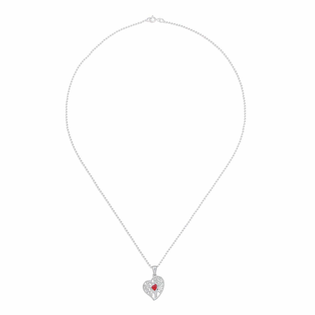 Carnelian Silver Heart Tree of Life-Themed Pendant Necklace - Red Tree of Love