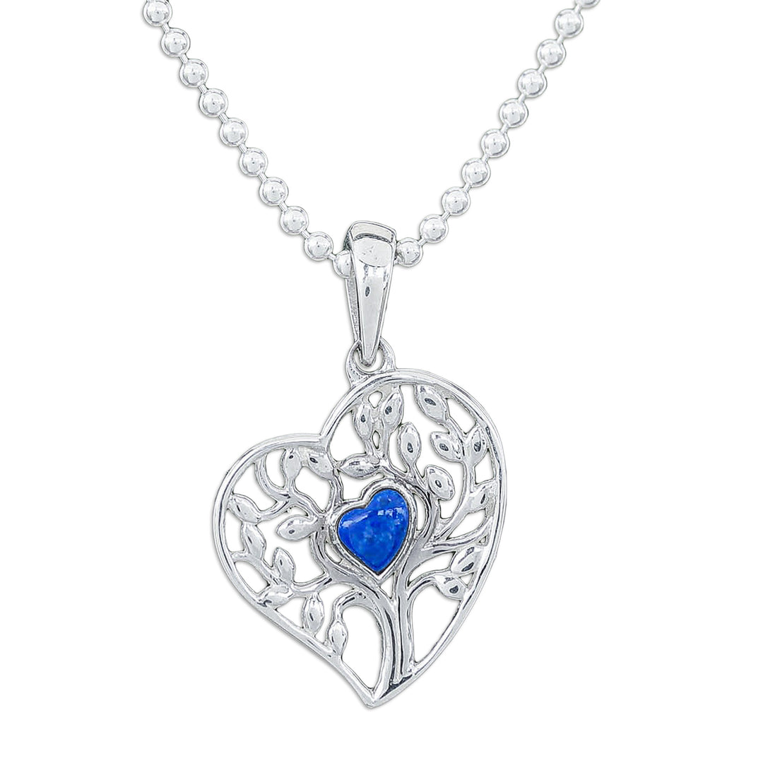 Lapis Lazuli Heart and Tree of Life-Themed Pendant Necklace - Blue Tree of Love