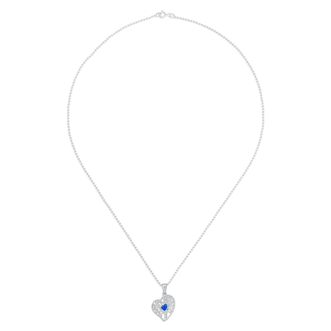 Lapis Lazuli Heart and Tree of Life-Themed Pendant Necklace - Blue Tree of Love