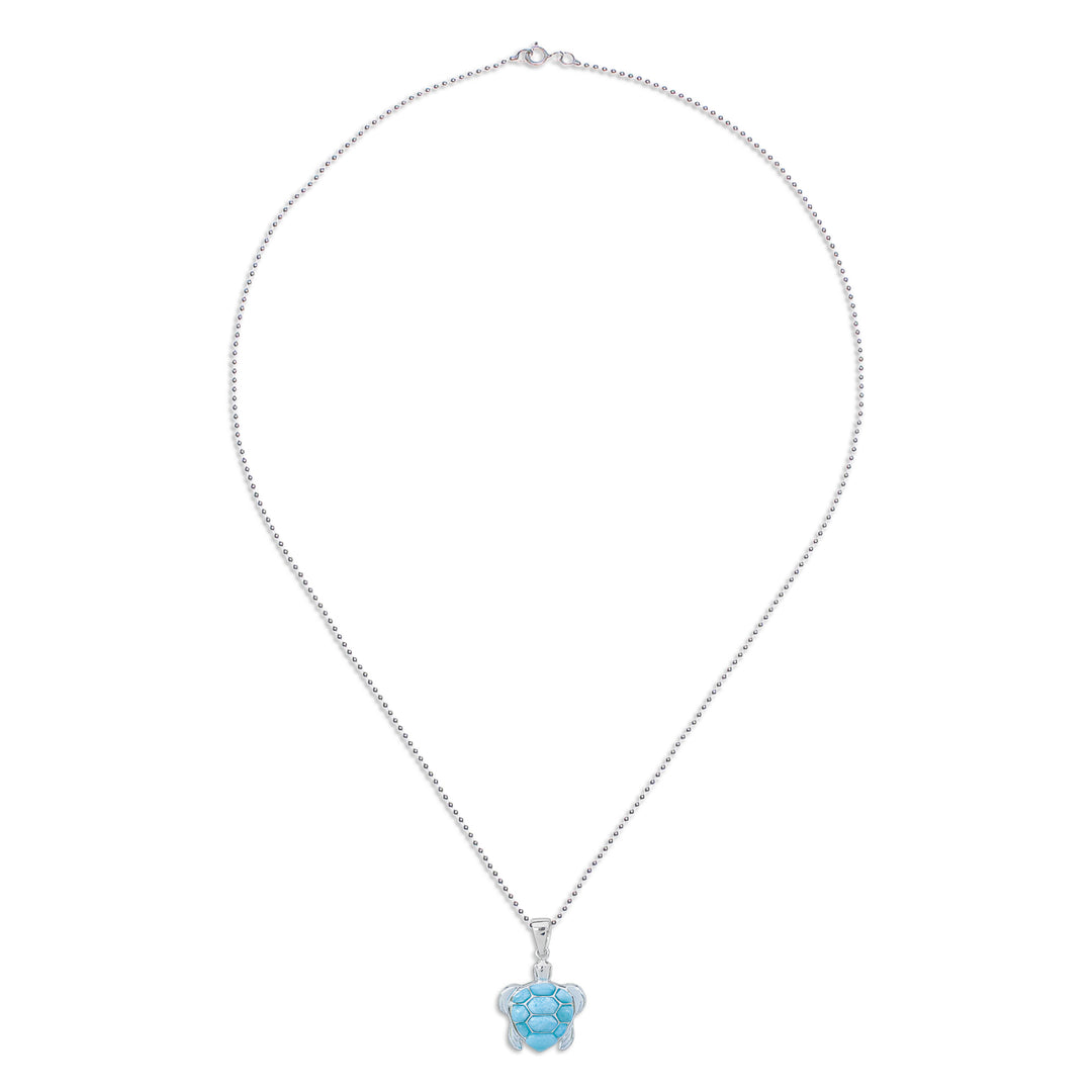 Larimar Sterling Silver Sea Turtle-Themed Pendant Necklace - Seaside Friend