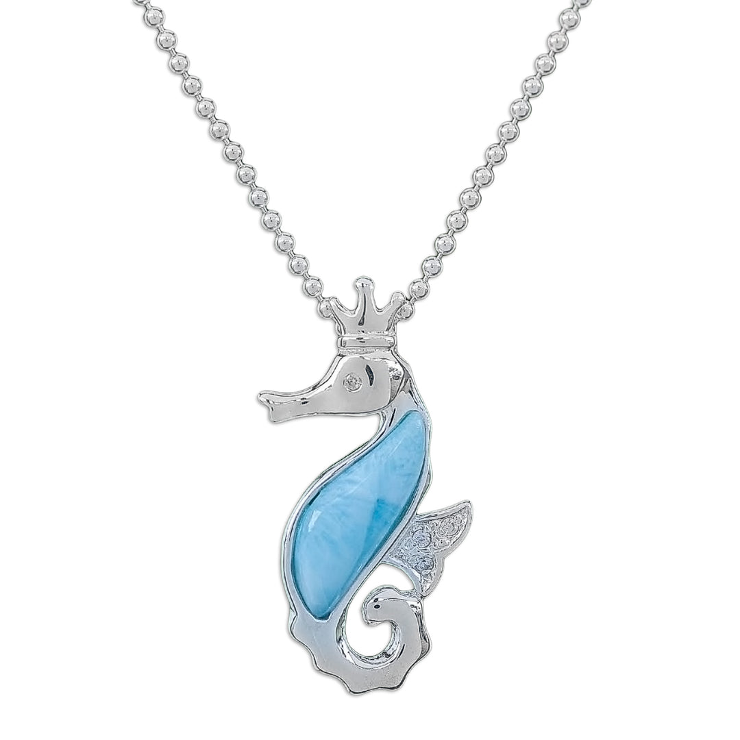 Larimar Cubic Zirconia Silver Seahorse Pendant Necklace - Seahorse Sparkle