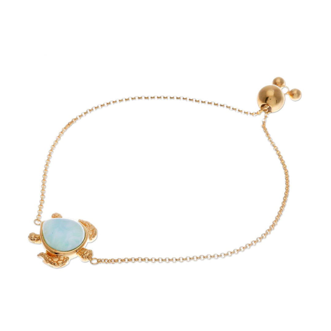 24k Gold-Plated Larimar Sea Turtle-Themed Pendant Bracelet - Ocean Bound Glow
