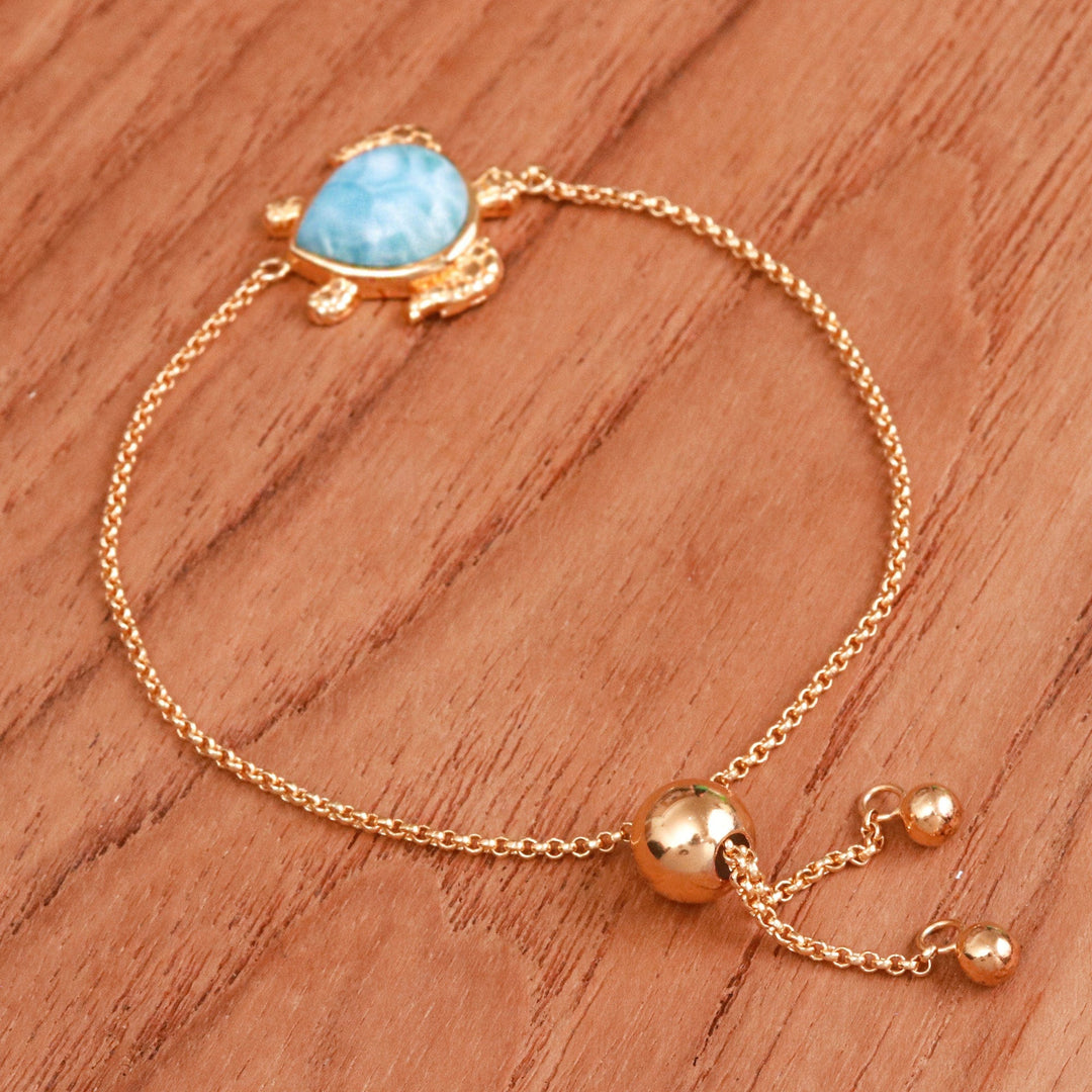 24k Gold-Plated Larimar Sea Turtle-Themed Pendant Bracelet - Ocean Bound Glow