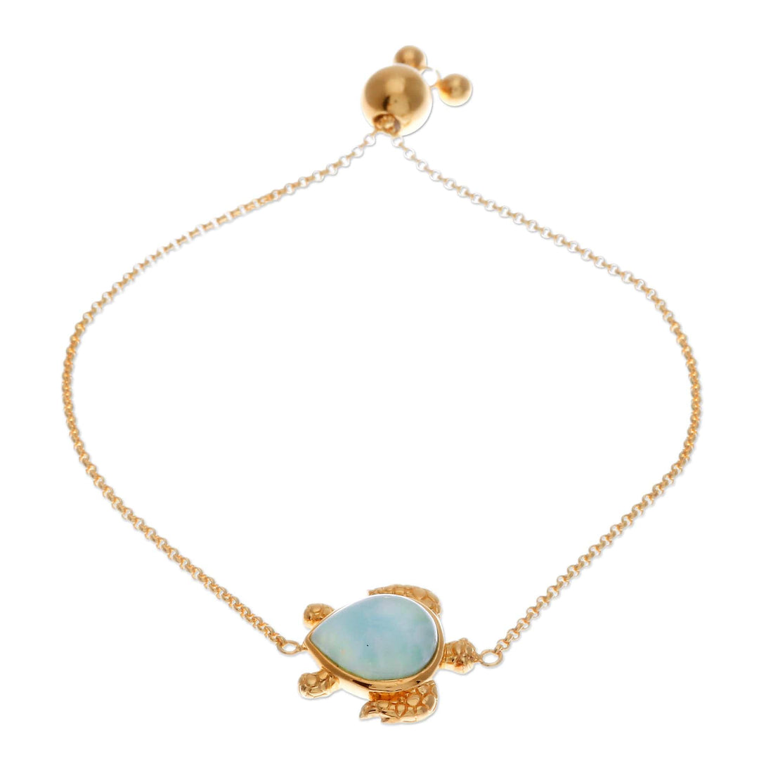 24k Gold-Plated Larimar Sea Turtle-Themed Pendant Bracelet - Ocean Bound Glow