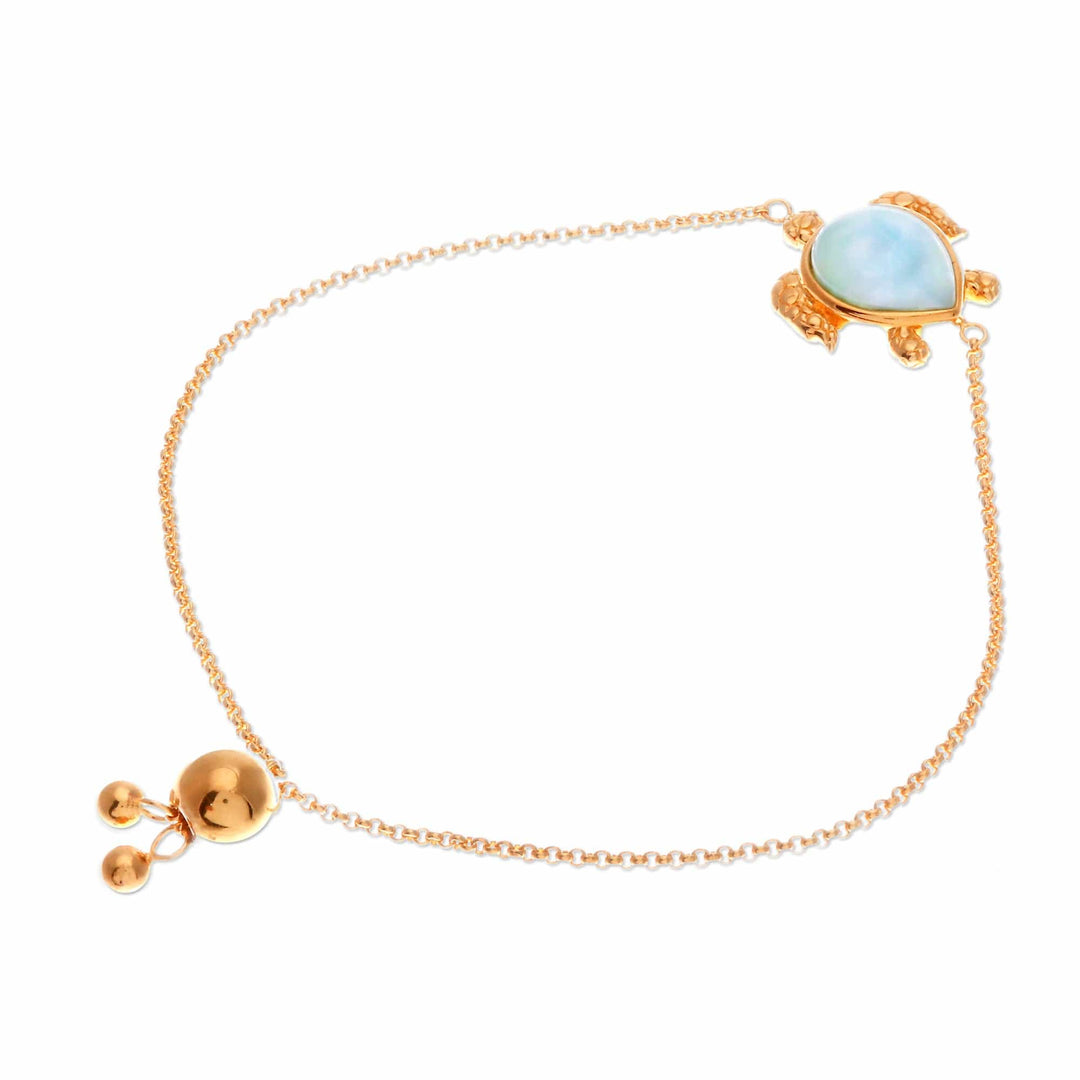 24k Gold-Plated Larimar Sea Turtle-Themed Pendant Bracelet - Ocean Bound Glow