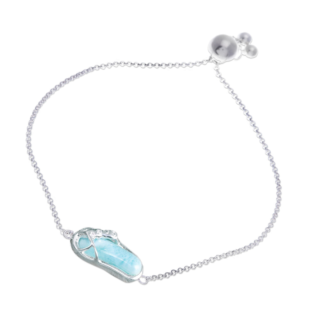 Larimar White Topaz Silver Thong Sandal Pendant Bracelet - Cute Thong Sandal