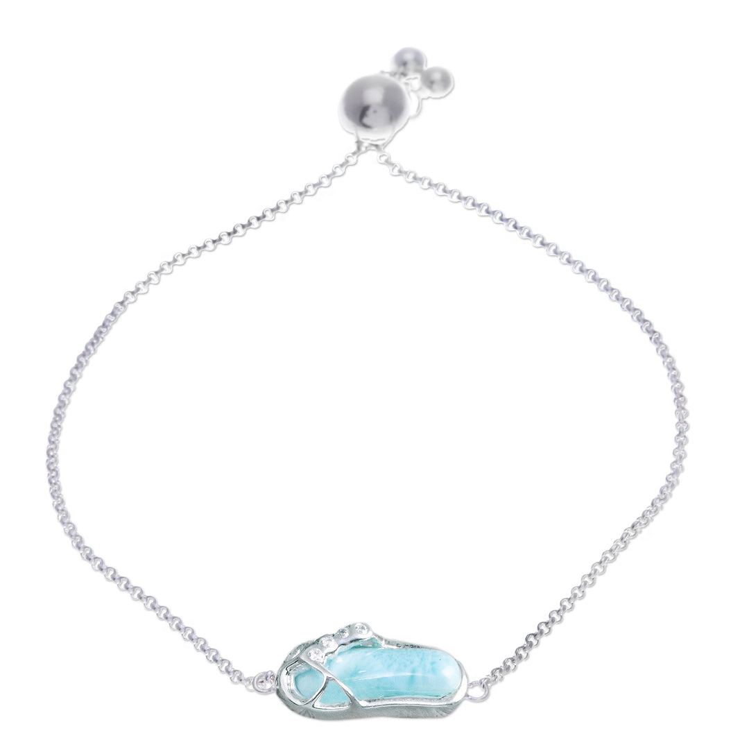 Larimar White Topaz Silver Thong Sandal Pendant Bracelet - Cute Thong Sandal