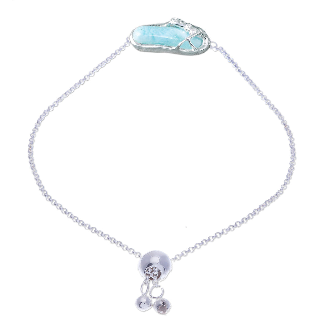 Larimar White Topaz Silver Thong Sandal Pendant Bracelet - Cute Thong Sandal