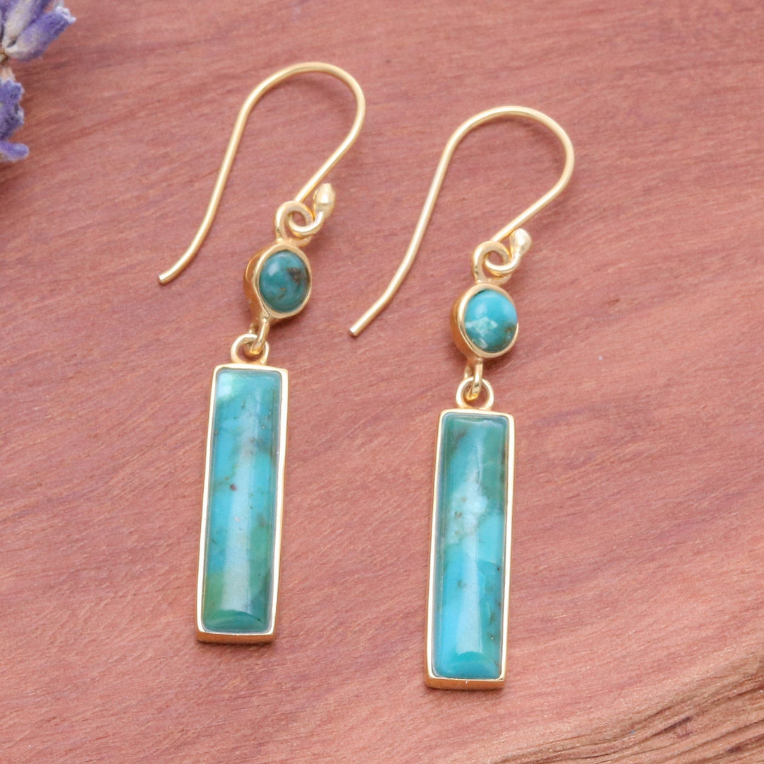 Gold-Plated Reconstituted Turquoise Bar Dangle Earrings - Glam Magic