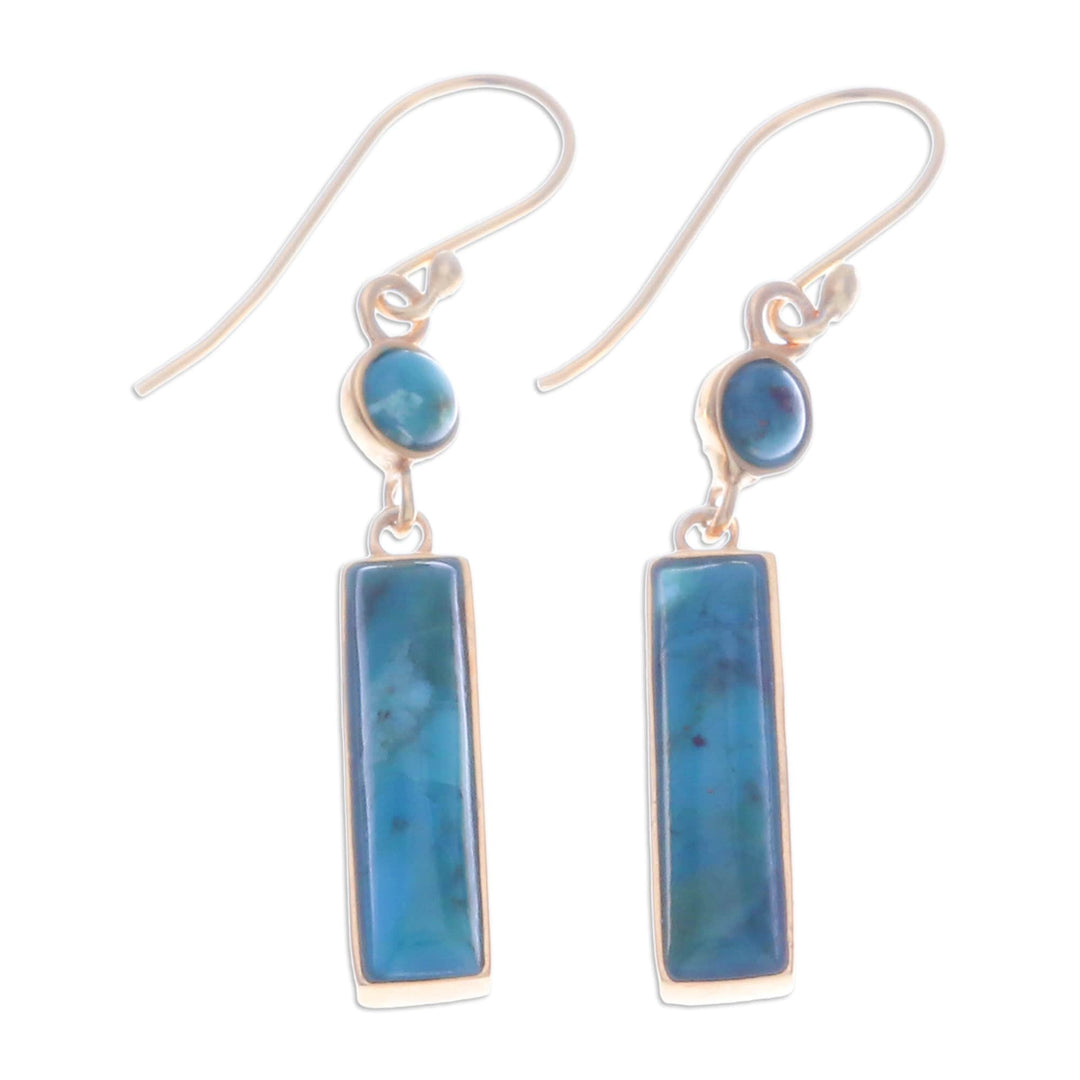 Gold-Plated Reconstituted Turquoise Bar Dangle Earrings - Glam Magic