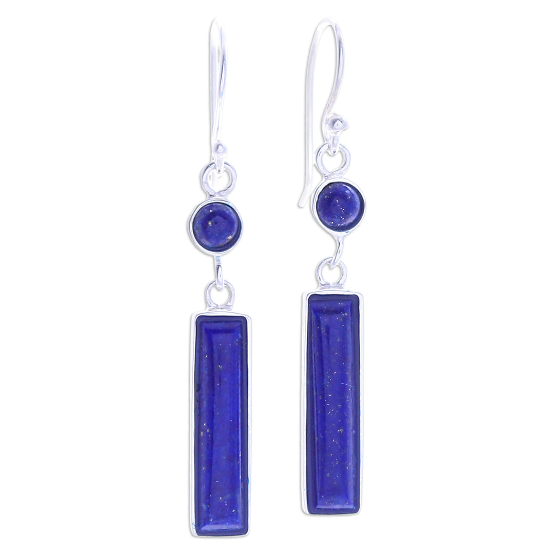 Modern Lapis Lazuli Sterling Silver Bar Dangle Earrings - Lively Magic