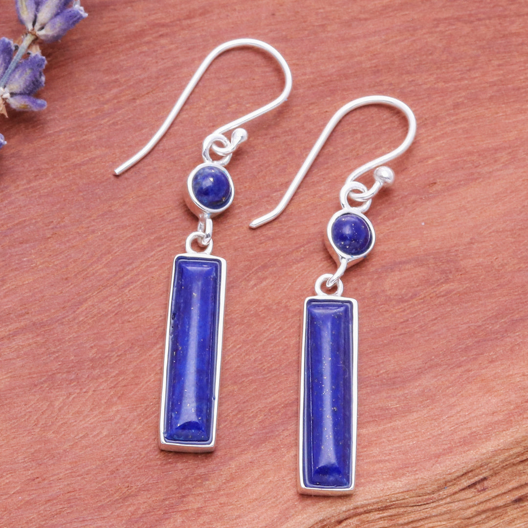 Modern Lapis Lazuli Sterling Silver Bar Dangle Earrings - Lively Magic