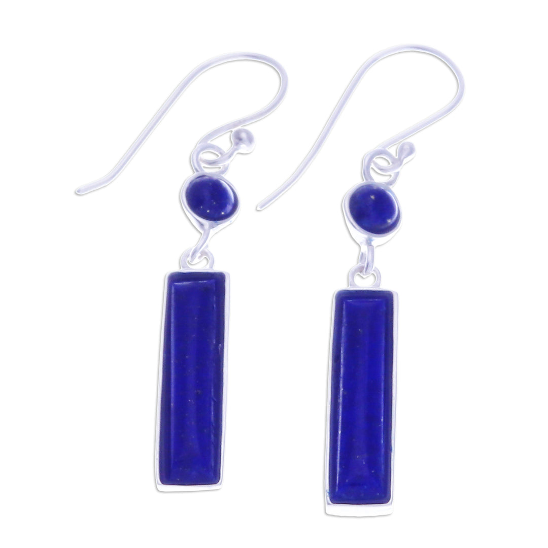 Modern Lapis Lazuli Sterling Silver Bar Dangle Earrings - Lively Magic