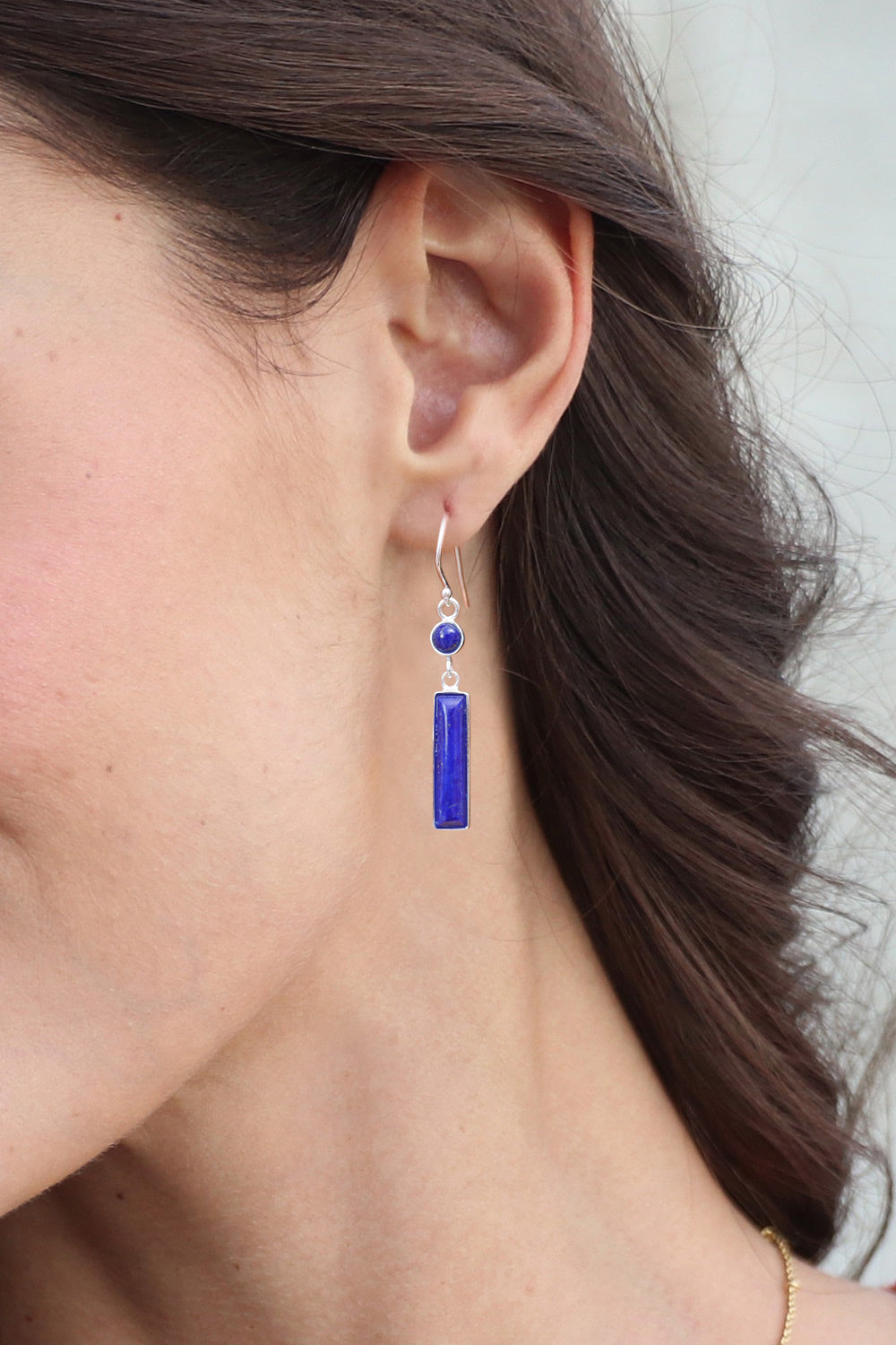 Modern Lapis Lazuli Sterling Silver Bar Dangle Earrings - Lively Magic