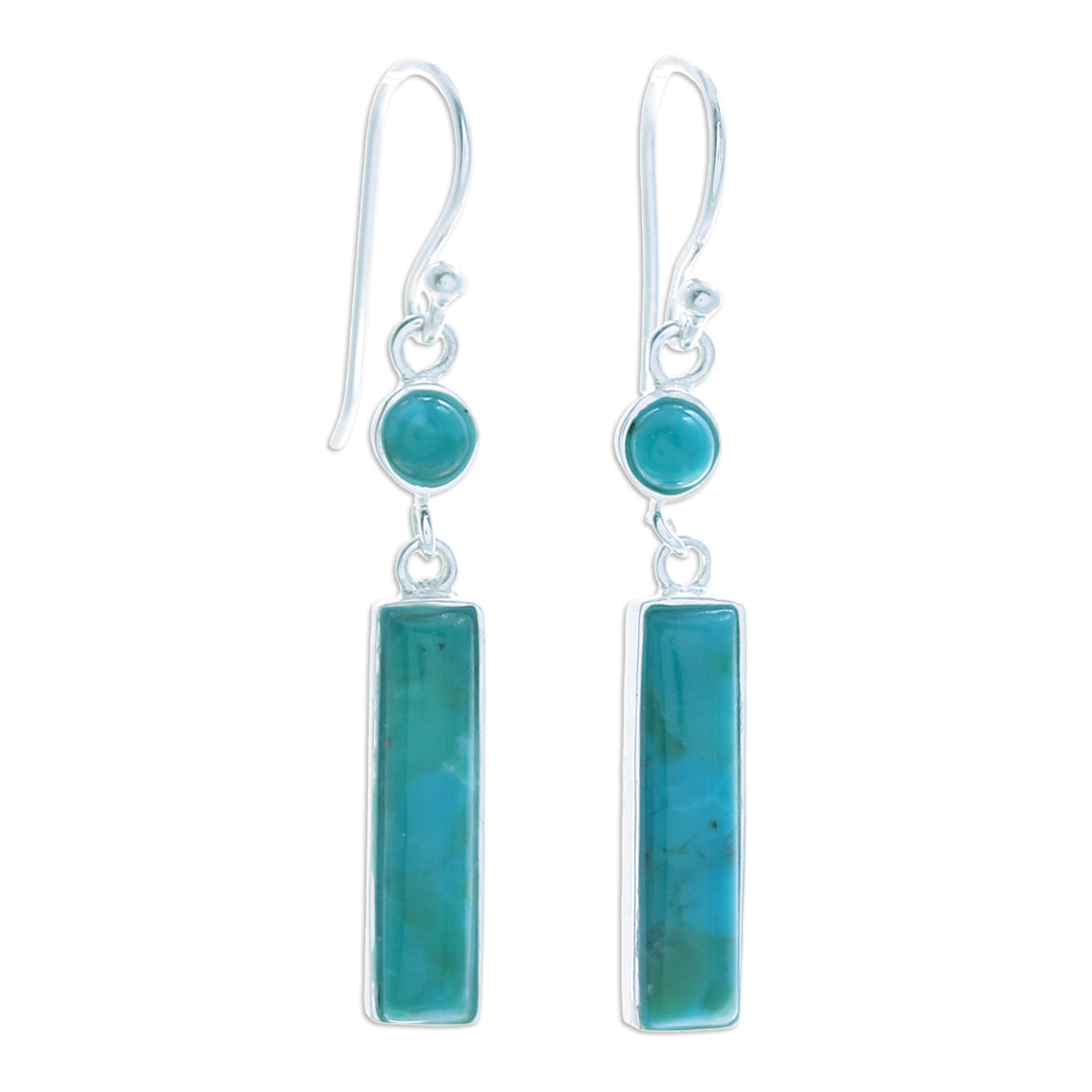 Modern Reconstituted Turquoise Silver Bar Dangle Earrings - Marvelous Magic