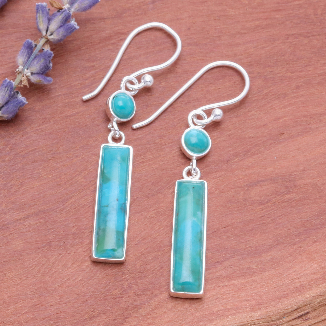 Modern Reconstituted Turquoise Silver Bar Dangle Earrings - Marvelous Magic
