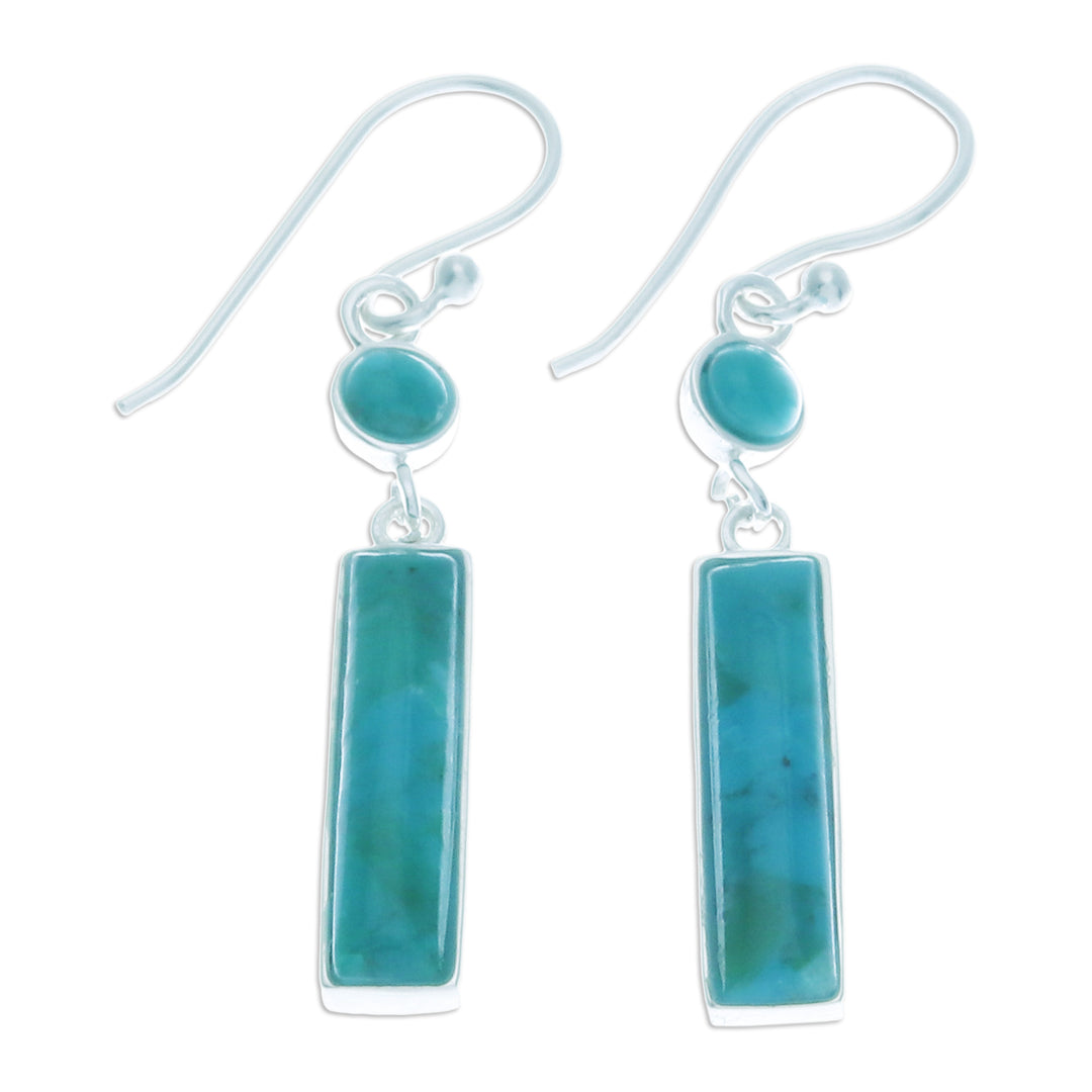 Modern Reconstituted Turquoise Silver Bar Dangle Earrings - Marvelous Magic