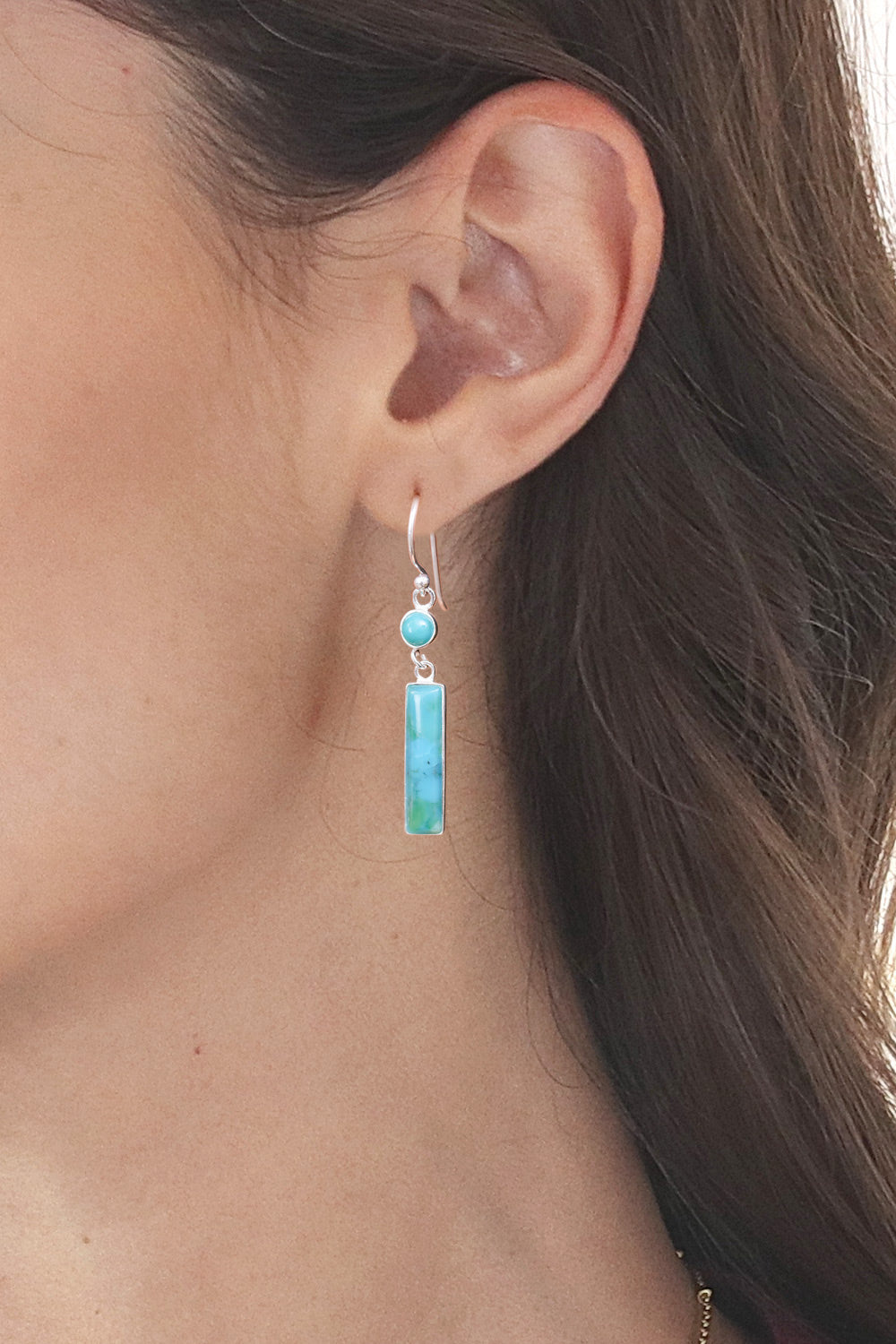 Modern Reconstituted Turquoise Silver Bar Dangle Earrings - Marvelous Magic