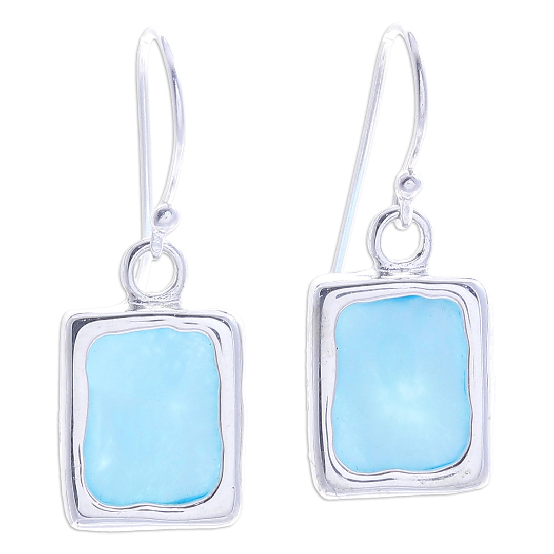 Modern Larimar Sterling Silver Square Dangle Earrings - Blue Cool Squares