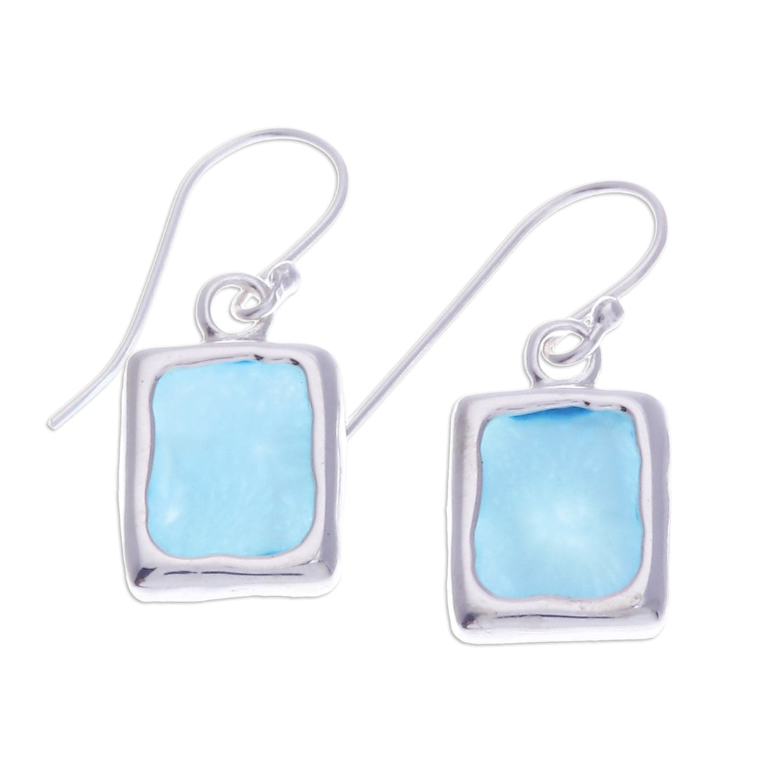 Modern Larimar Sterling Silver Square Dangle Earrings - Blue Cool Squares