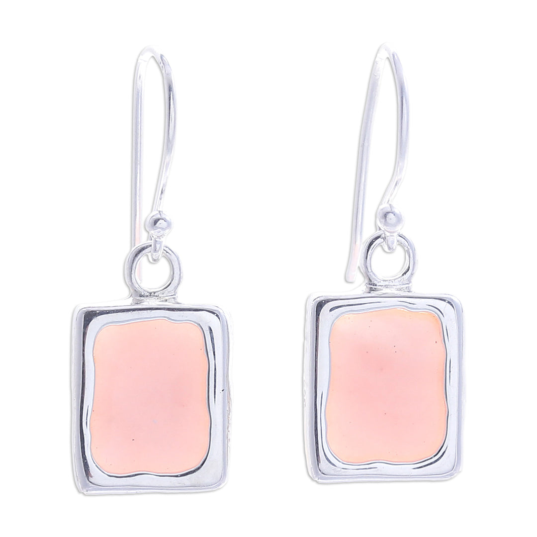 Modern Pink Opal Sterling Silver Square Dangle Earrings - Pink Cool Squares