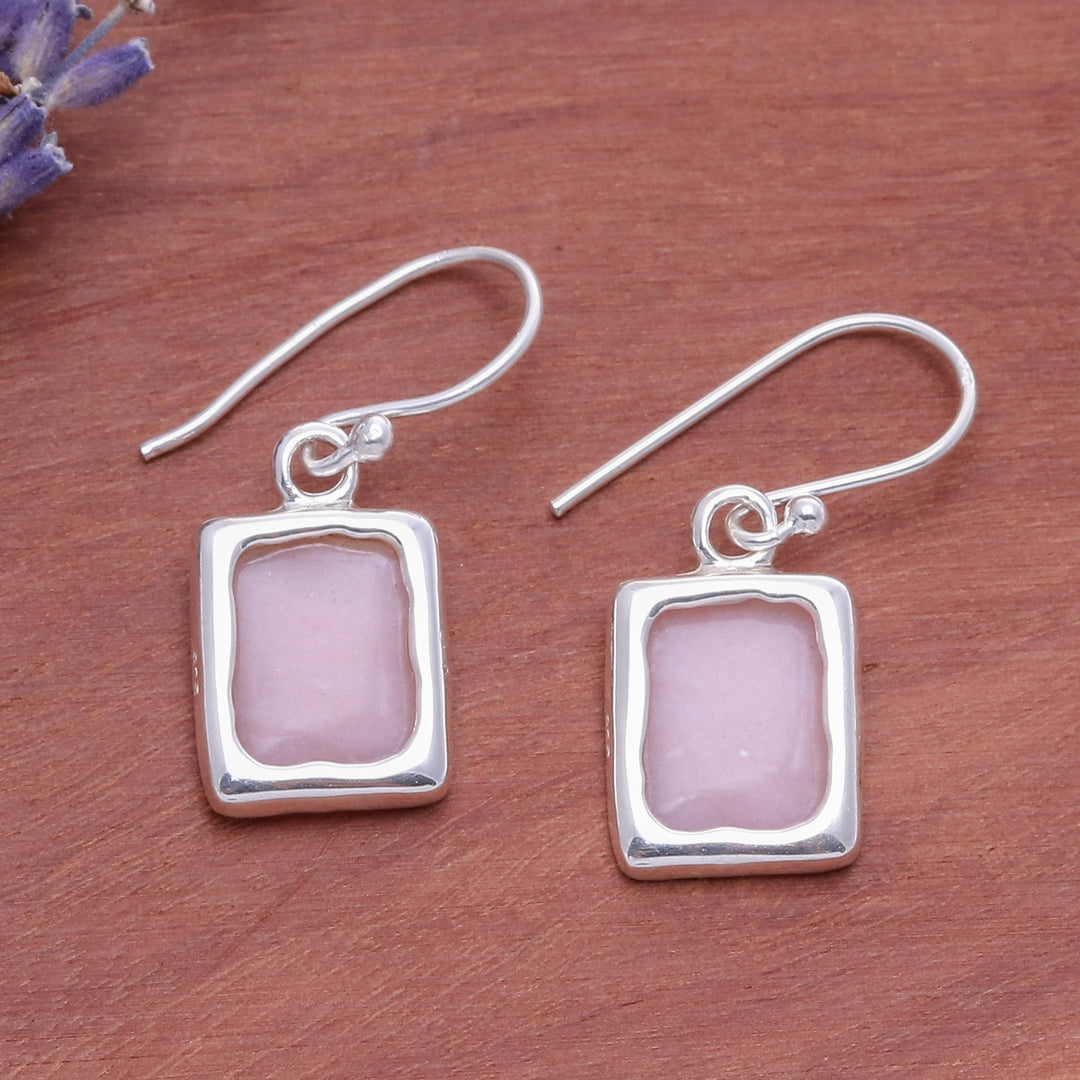 Modern Pink Opal Sterling Silver Square Dangle Earrings - Pink Cool Squares