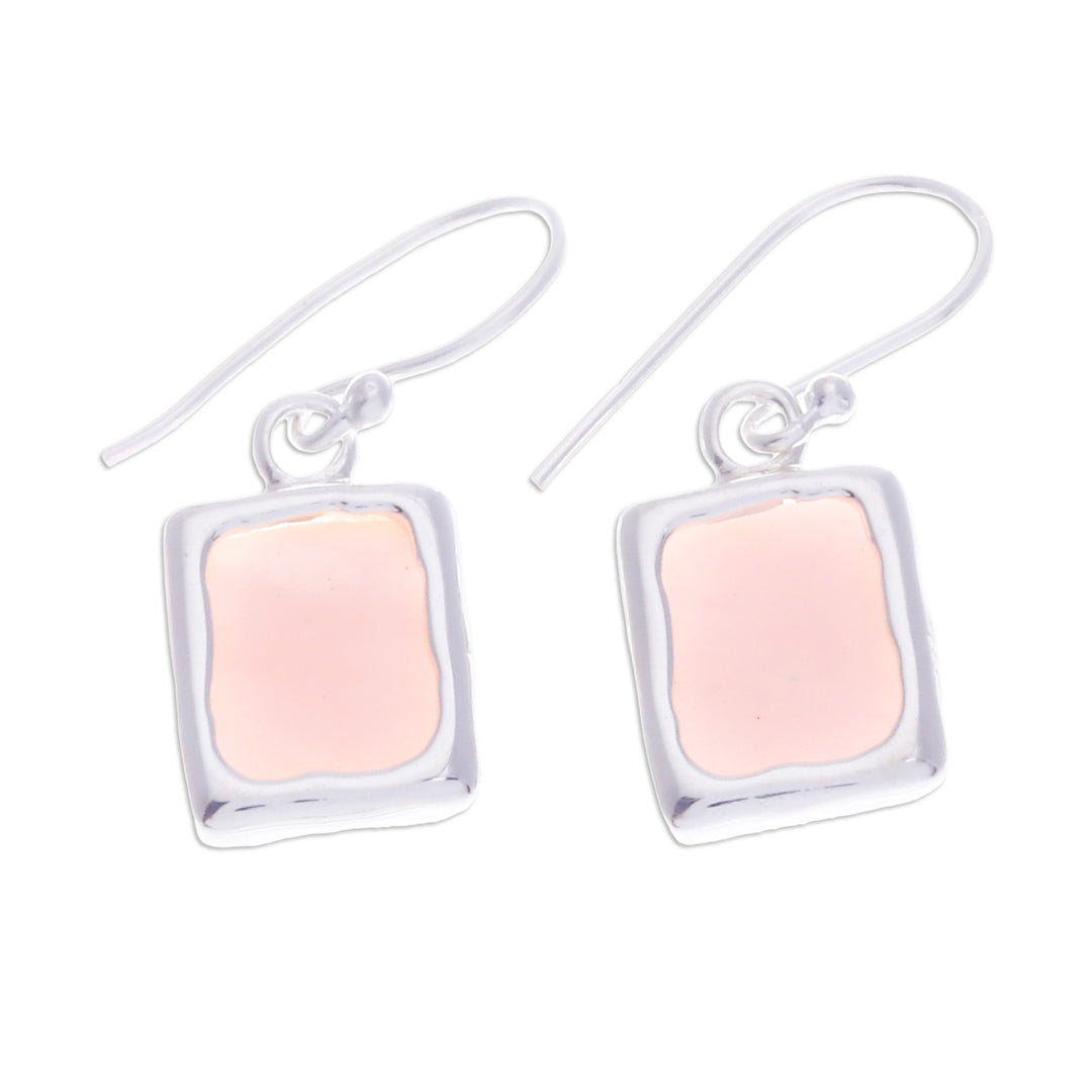 Modern Pink Opal Sterling Silver Square Dangle Earrings - Pink Cool Squares