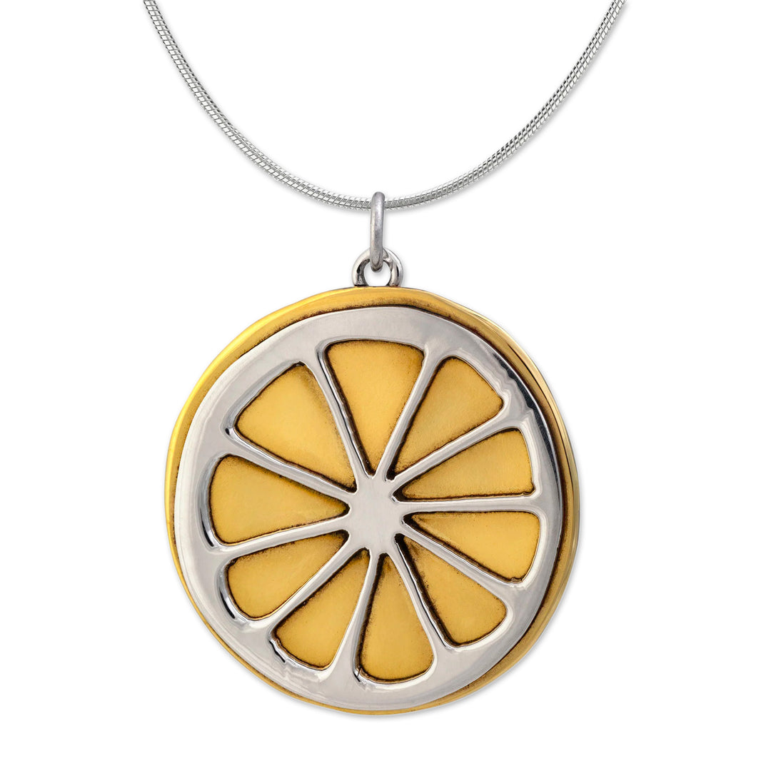 Sterling Silver and Brass Lemon Slice Pendant from Mexico - Lemon Slice