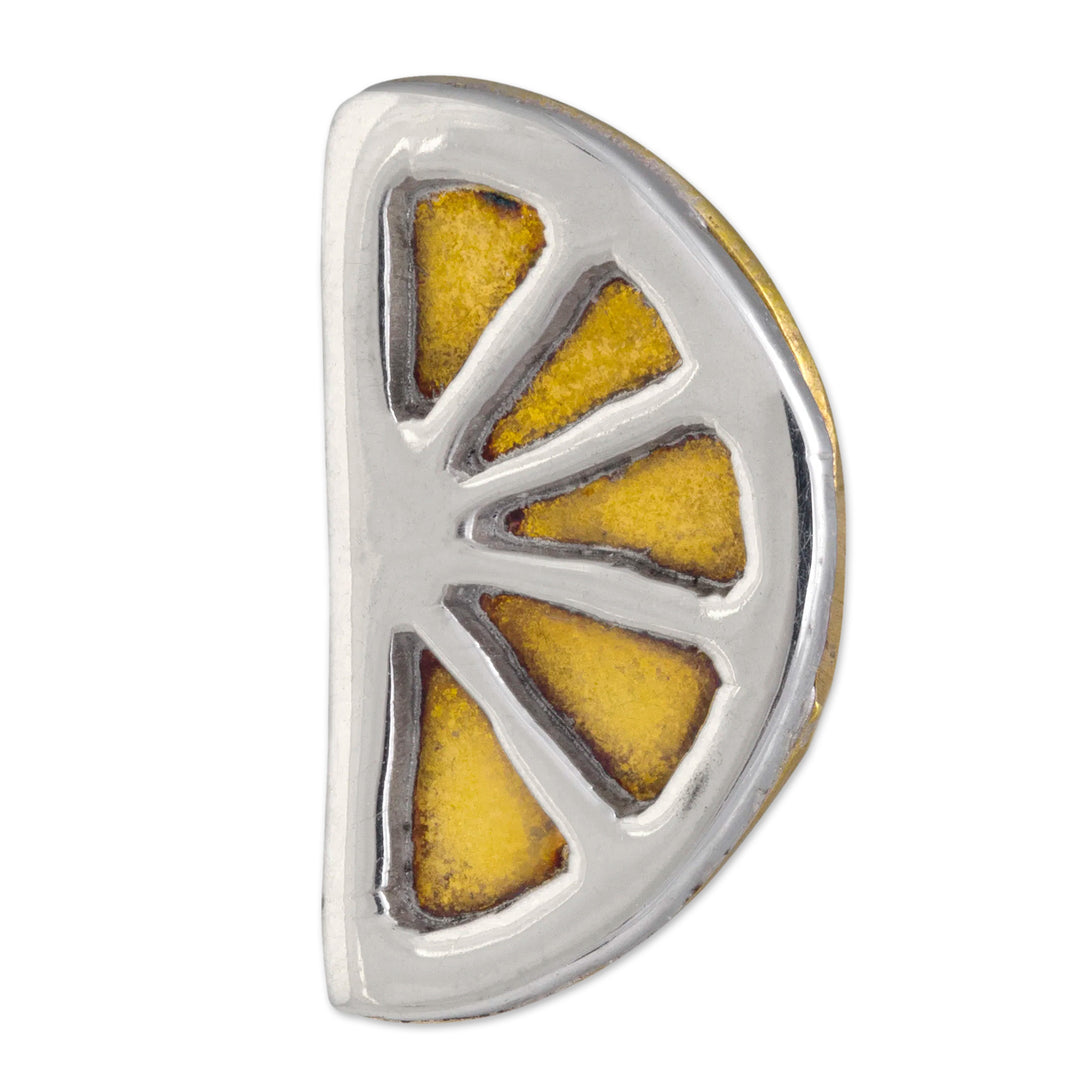 Whimsical Sterling Silver and Brass Lemon Stud Earrings - Lemon Slice