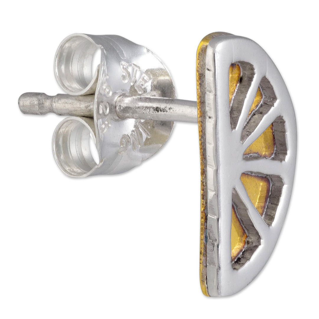 Whimsical Sterling Silver and Brass Lemon Stud Earrings - Lemon Slice