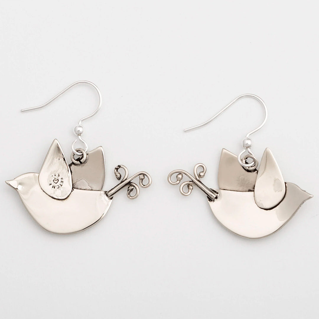 Inspirational Dove-Themed Alpaca Silver Dangle Earrings - Sweet Dove