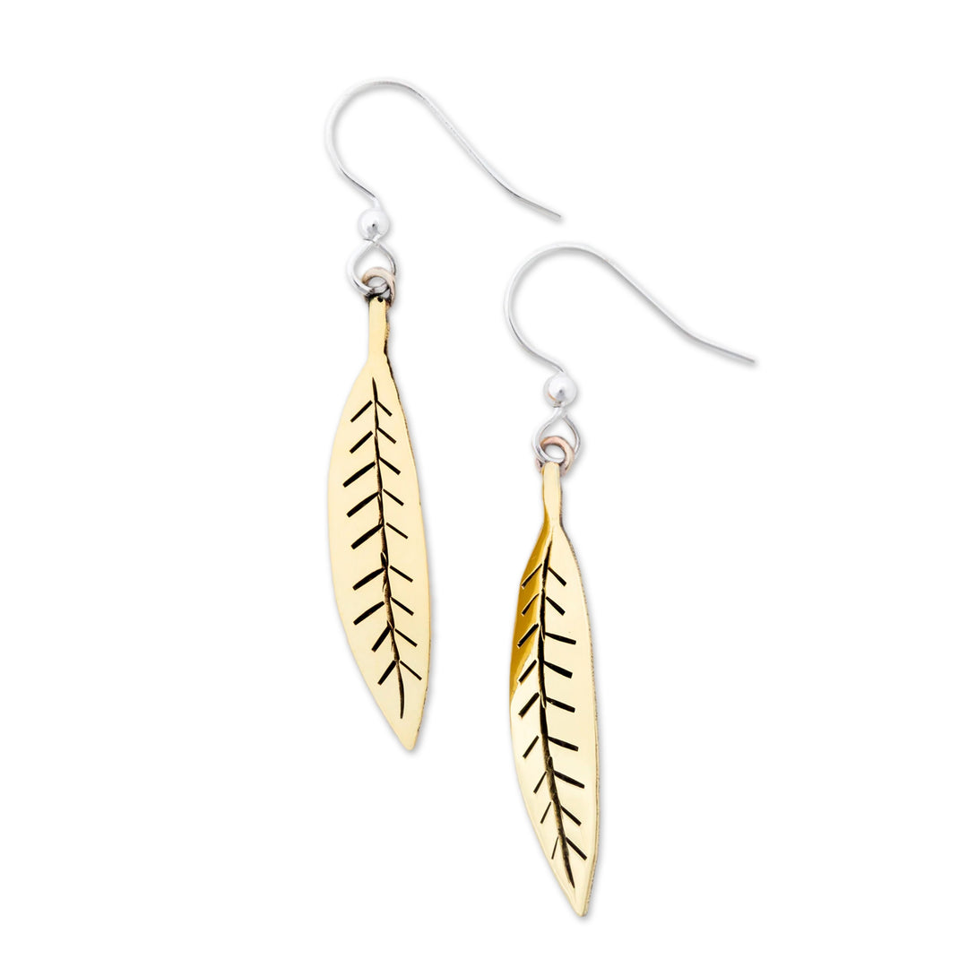 High-Polished Willow Leaf-Shaped Brass Dangle Earrings - Falling Willow Leaves