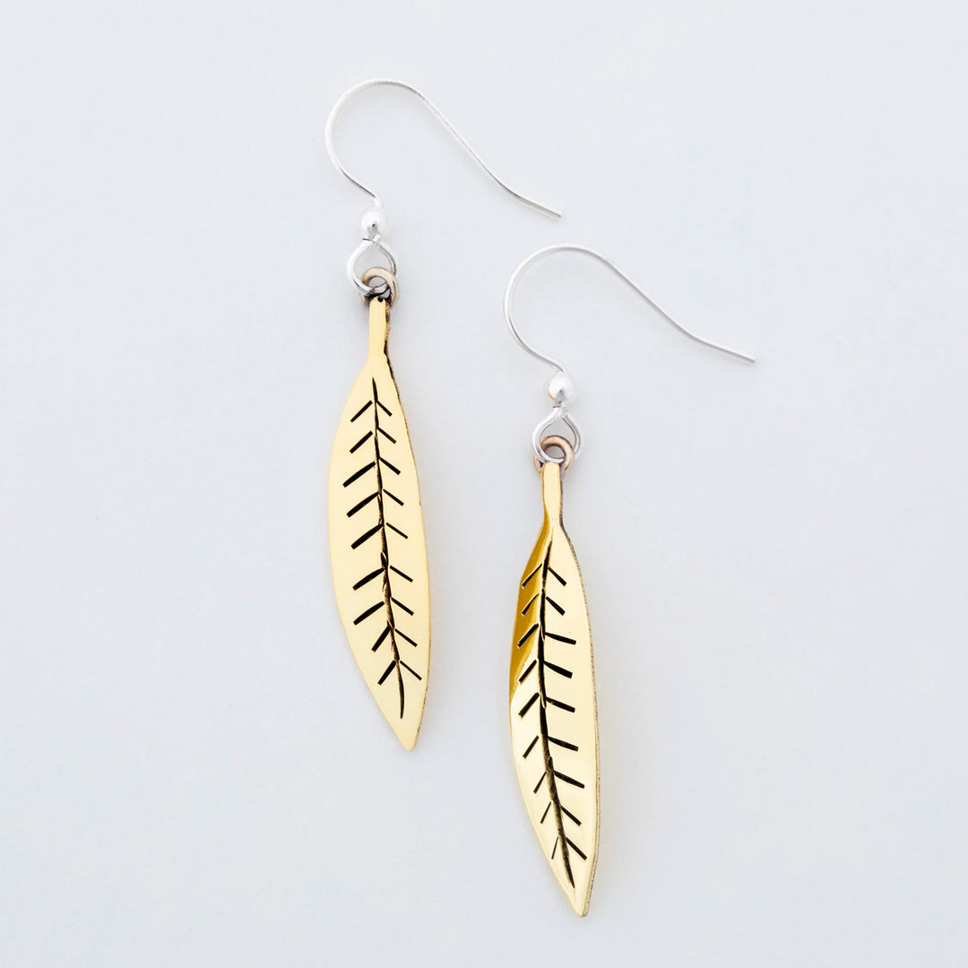 High-Polished Willow Leaf-Shaped Brass Dangle Earrings - Falling Willow Leaves